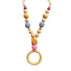 COLLAR DE LACTANCIA DE MADERA ROSA CON CELESTE